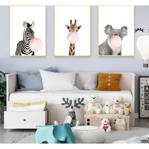 Decorative Picture Nordic Style Kids Decoration Giraffe Zebra Animal Posters and Prints Canvas Art Painting Wall Art Nursery