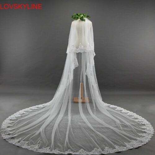 Real Photo 3.5 Meter White Ivory Luxury lace Cathedral Wedding Veils Long two-Layer Bridal Veil with Comb Wedding Accessories