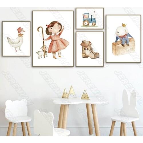Art Cartoon Poster Girl Pig Combination Nordic Style Waterproof Ink Painting Print Painting Childrens Bedroom Wall Stickers