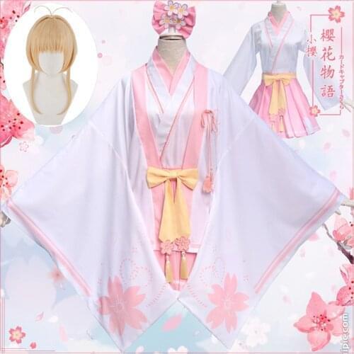 Anime Cardcaptor Sakura /card Captor Cosplay Costume Kinomoto Sakura Cosplay Costume Halloween Pink Kimono Dress Set