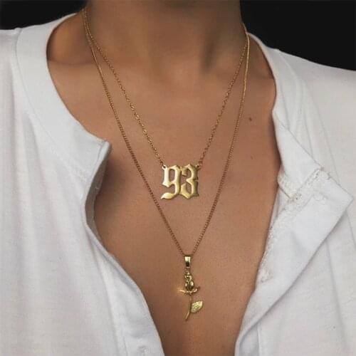 Lalynnly Fashion Special Date Old English Number Rose Pendant Necklace Clavicle Chain Choker Necklace For Women Jewelry N8112