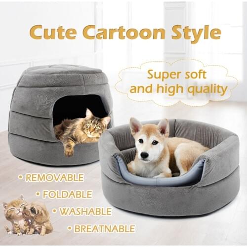 PAWZRoad Pet Dog Beds Warm Pet House Luxury Dog Kennel Removable Sofa Cozy Puppy Cushion Cat House Folded Design Durable Pet Mat