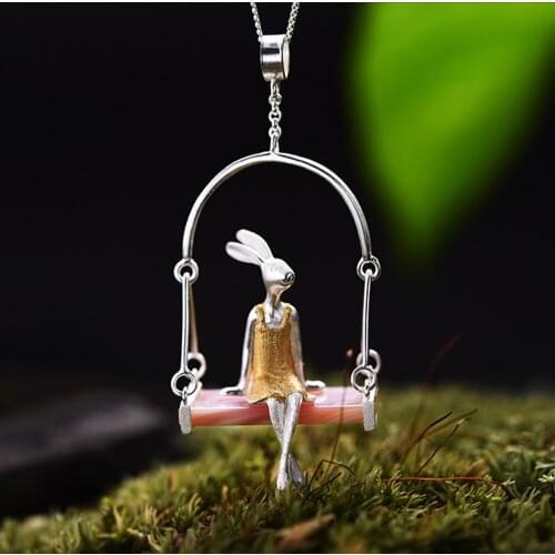 Hot Selling 925 Sterling Silver Pendant Miss Rabbit Natural Sea Shell Handmade Fine Jewelry