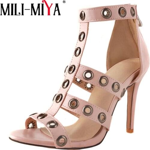 MILI-MIYA Fashion Women Sandals Pu Leather Super High Party Shoes Cover Heels Zip Fringe Solid Color Plus Size 34-46 Handmade