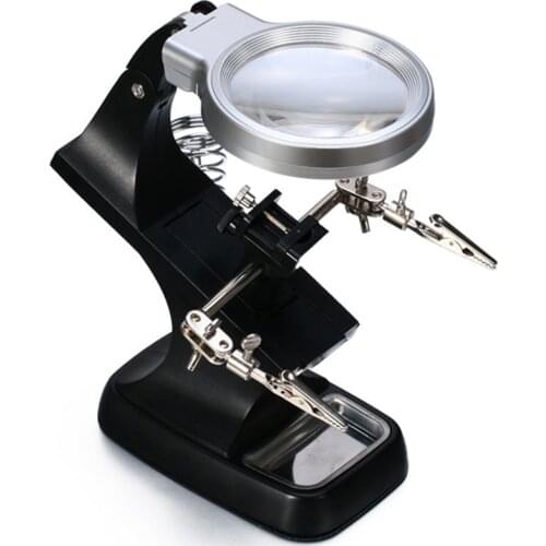 Multi-functional Welding LED 3X 4.5X Magnifier Stand Desktop Third Helping Hands With 10 Leds Alligator Clips for Repair