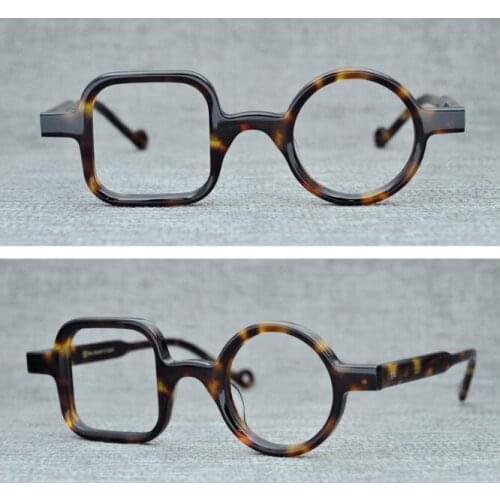 LKK Mens quality large glasses Iron man spectacle frames round left, irregular right, retro mens short-sighted frames