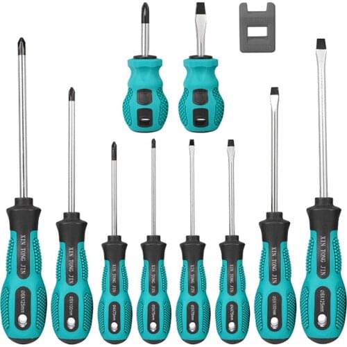 10pcs Mulri-use Screwdriver Set Electrician Repairing Maintenance Disassembly Phillips Slotted PP Handle Screw Driver Hand Tools