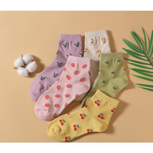 1 pairs/5 pairs of womens fruit socks cute and fresh pure combed cotton short socks women socks