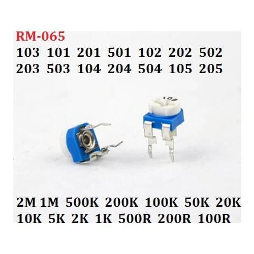 20PC 10K RM-065-103 101 201 501 102 202 502 203 503 104 204 504 105 Variable Resistor 1/2/5/50/k 200R/M adjustable potentiometer