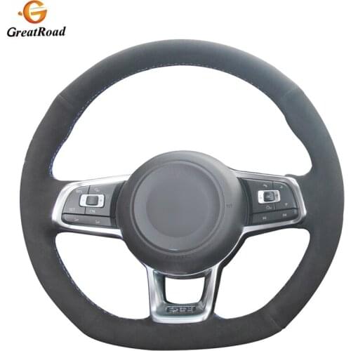 Hand-stitched DIY Black Suede Car Steering Wheel Cover for Volkswagen VW Golf 7 GTI Golf R MK7 VW Polo GTI Scirocco 2015 2016