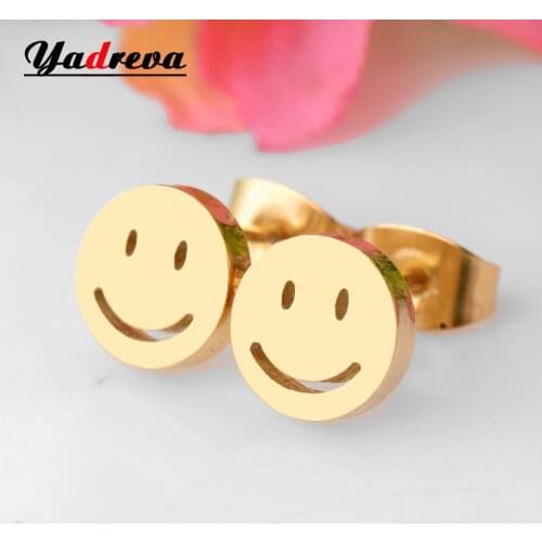 Stainless Steel Stud Smiling Earring Gold Vintage Women Trend Jewelry Waterproof St025