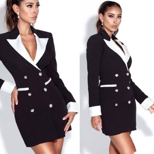 Slim Fit Women Dresses Long Sleeve Double Breasted Patchwork Blazer Skirt Daily Casual Party Wedding Gown For Young Girl