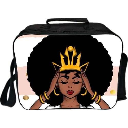 Student Kawaii Afro Lady 3d Print Lunch Bag Women Girls Portable Insulated Office Lunch Box Picnic Bag Thermal Food Tote Handbag
