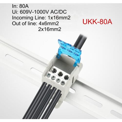 UKK80A Din Rail 1 in N Out Terminal Block Distribution Box Universal Power Junction Box Electric Wire Connector