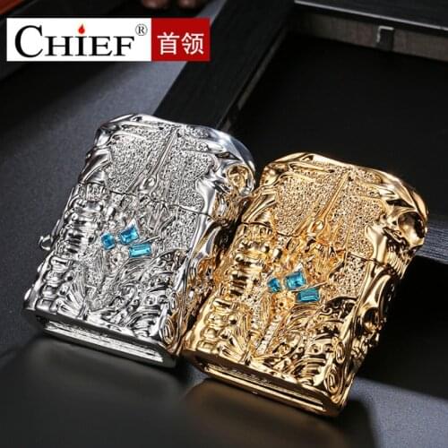 Vintage Heavy Armor Brass Kerosene Lighters Grinding wheel Windproof Oil cigarette Lighter luxurious smoker Gift