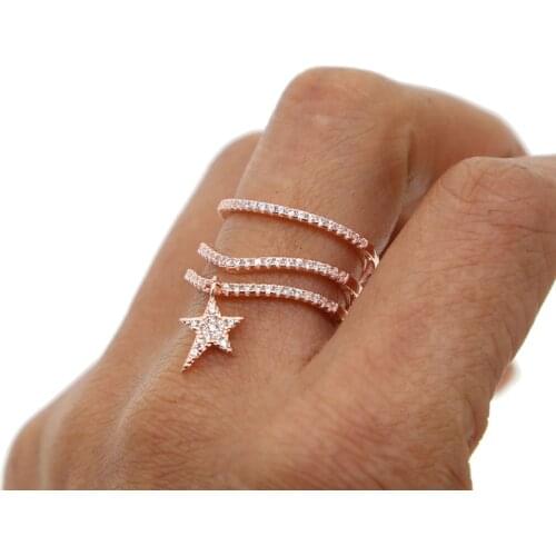 Top Quality Dainty 3 Layers Promise Ring Rose Gold Color Paved With Cz And Tiny Star For Women Wedding Gift 2021 New