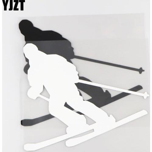 YJZT 17.0×14.8CM Ski Creative Pattern Vinyl Applique Exquisite Car Sticker Black/Silver 20A-0066