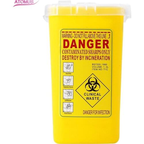 Yellow Tattoo Medical Plastic Sharps Container Biohazard Needle Disposal 1L Size Waste Box for Infectious Waste Box Storage