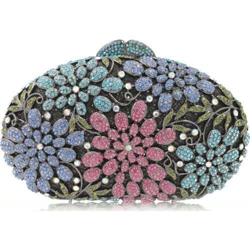 Women Hollow Out Multi Flowers Crystal Clutch Evening Bag Diamond Minaudiere Handbag Wedding Purse for mom Christmas gifts bags