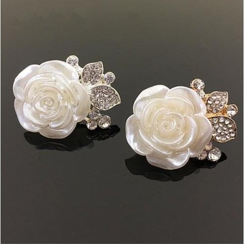 10pcs/lot 2.8*3.5cm Large White Rose Flower Rhinestone Button Alloy Flat Back hair Embellishment
