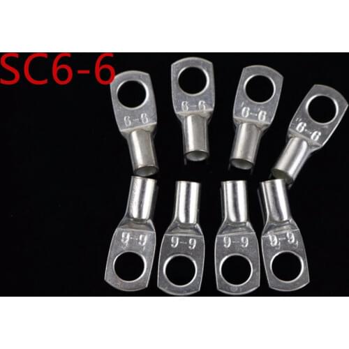 100PCS SC6-6 Tined copper connecting terminal bolt hole cable lugs battery terminals 6mm square wire