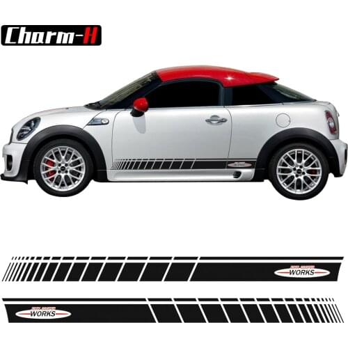 2pcs Car Styling Side Skirt Door Decal Sticker for MINI John Cooper Works R56 F56 JCW Graphics Stripes Stickers