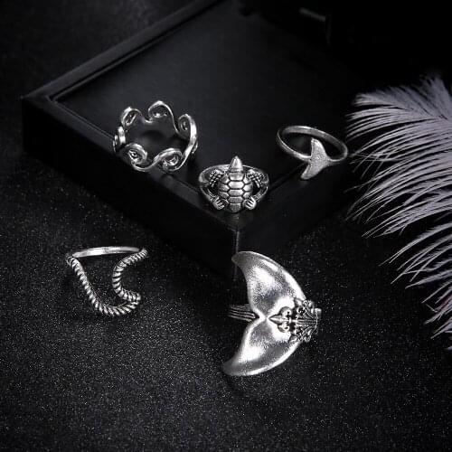5pcs of pack fashion creative knuckle rings for women with metal carved tortoise / fishtail / wave design female knokkels rings