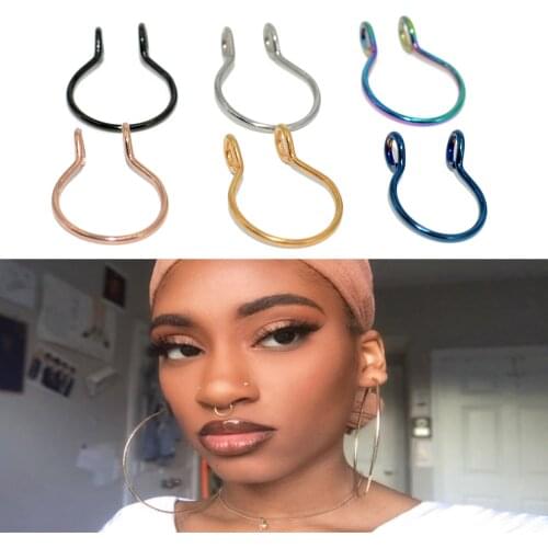 6PCS Steel 20G Dainty Faux Nose Rings Fake Septum Rings Hoop Nostril Piercing Fake Clip on Nose Rings Piercings Jewelry