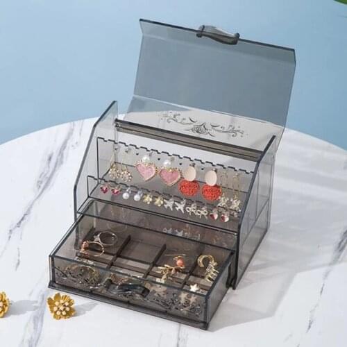 Acrylic Transparent Jewelry Cosmetic Storage Box Bedroom Desktop Makeup Earrings Organizer
