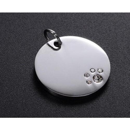 20mm Round Stainless Steel Crystal Dog Tags Pets ID Address Name Phone Number Label Pendant Jewelry
