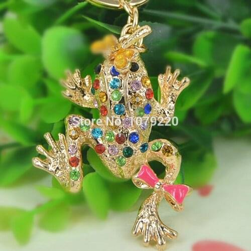 TQ Frog Dragonfly Keyring Rhinestone Crystal Charm Pendant Car Key Bag Chain Handbag Jewelry Christmas Valentines Day Gift