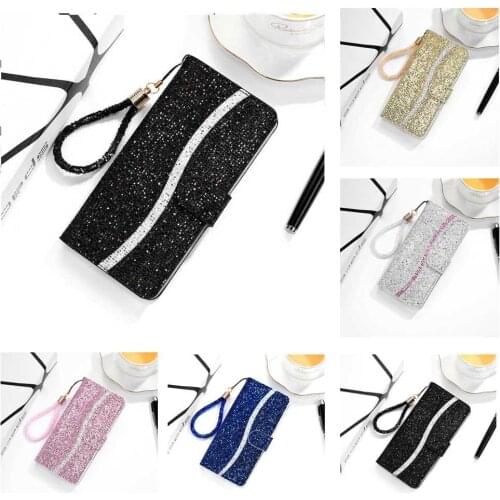 Case For iPhone 12 11 Pro XS Max XR X 7 8 Plus Funda On For Huawei P30 P40 Lite P Smart 2019 P Smart Z Bling Glitter Flip Wallet