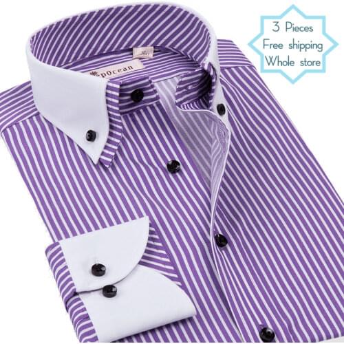 DEEPOCEAN Striped Mens Shirt Mens Long Sleeve Shirt Korean Slim Double Collar Casual Fashion