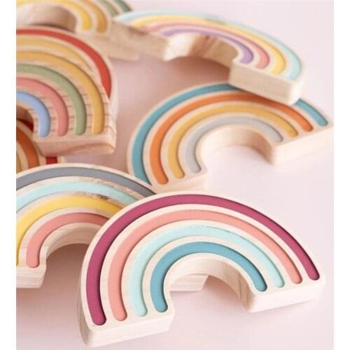 Ins Korean Room Decoration Wooden Rainbow Blocks Educational Toy Creative Nordic Style Handmade Pine Wood Room Decoration