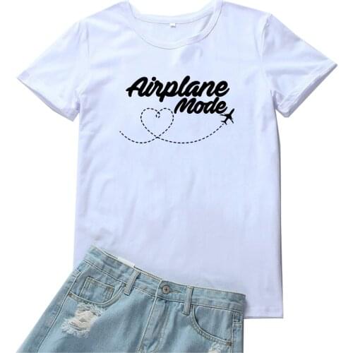 Airplane Mode Women T-shirt Simple Letter and Aircraft Print T Shirt Woman Casual Gothic Graphic Tees Women Tops Punk Clothes