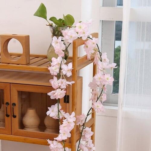 Artificial Silk Cherry Flowers Wedding Garland Ivy Decoration Fake Flowers Vine for Party Home Wall Decor String