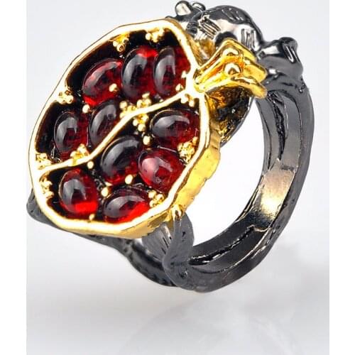Vintage Fruit Fresh Red Garnet Rings For Women Gifts Resin Stone Pomegranate Jewelry Ancient Anniversary Ring P5S600