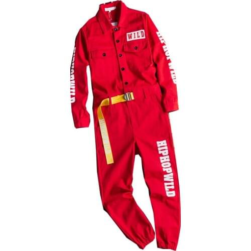 ShippingMens plus size Japanese and Korean alphabet jumpsuit multi-pocket jogging jumpsuit yellow loose hip-hop jumpsuit novelt