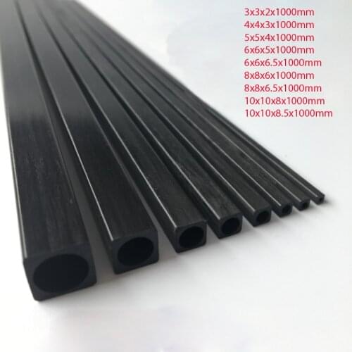 LAITRHM 5pcs 3K full carbon fiber square tube high strength length 1000mm OD 3mm 4mm 5mm 6mm 8mm 10mm