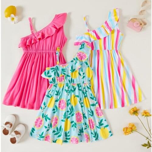 PatPat Kid Girl Sweet Summer One Shoulder Tunic Dress