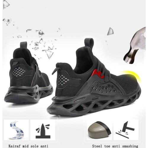 Mens Safety Shoes Light Insulation Anti Smashing Steel Toe Flying Woven Surface Safety Shoes Kailaf Midsole Anti Stab Work Shoe
