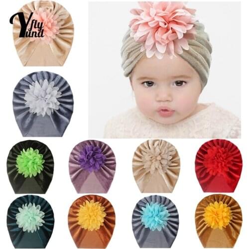 Yundfly Infant Soft Skin-friendly Gold Velvet Hats Cute Handmade Flowers Toddler Caps Autumn and Winter Warm Headwear Kids Gift