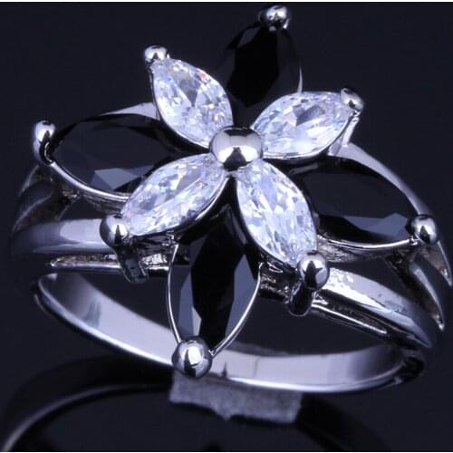 Fetching Frog Black Cubic Zirconia White CZ Silver Plated Ring V0134