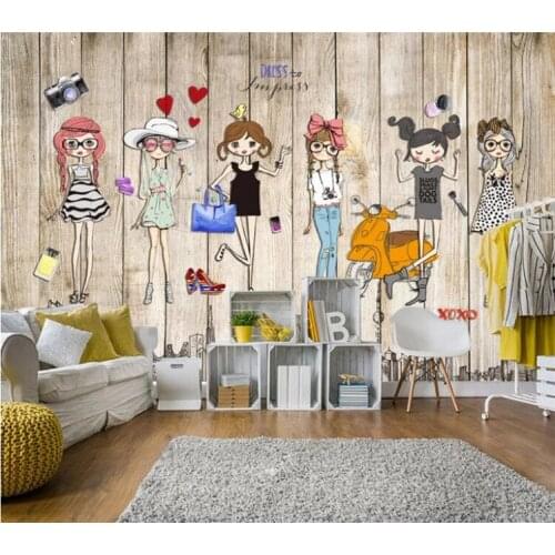 3d hand painting wall mural wallpaper wood stereoscopic fashion girl wall mural wallpaper for sofa TV living room