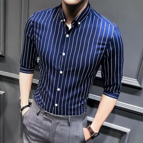 2021 New Shirts for Men Clothing Korean Slim Fit Half Sleeve Shirt Men Casual Plus Size Business Formal Wear Chemise Homme 5XL-M
