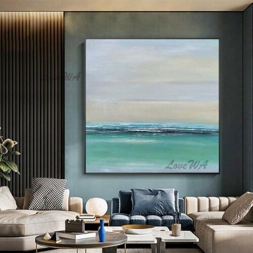 New Arrival Simple Abstract Painting Bule And Gray Modern Picture For Living Room Concise Style Hand-painted Wall Art No Framed