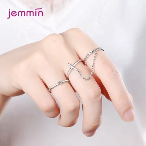 Opening CZ Zircon Party Engagement Cross Rings Women 925 Sterling Silver Crystal Wedding Rings For Lady Jewelry Gift 3pcs/set