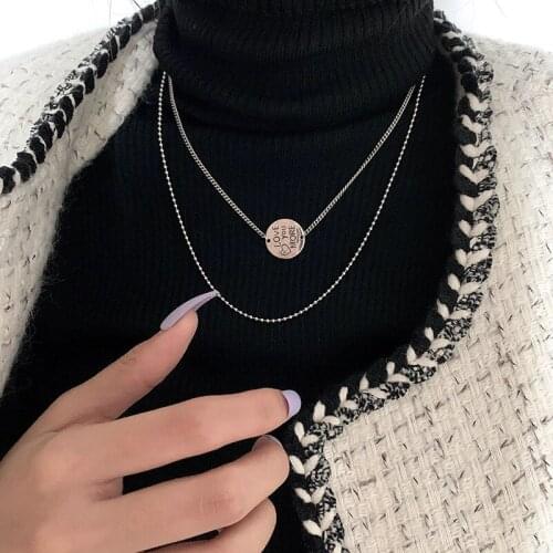 TIMEONLY sweet Double Layering coin letter pendant neckalces beading small linkchain charm necklace for women hip hop jewelry