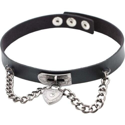 Punk temperament hot style Harajuku heart-shaped chain-leather collar necklace chain exaggerated choker chain