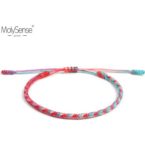 MolySense Handmade Gradient Colors Tibetan Handmade Lucky Bracelets & Bangles For Women Men Rope Knots Amulet Braided Bracelet
